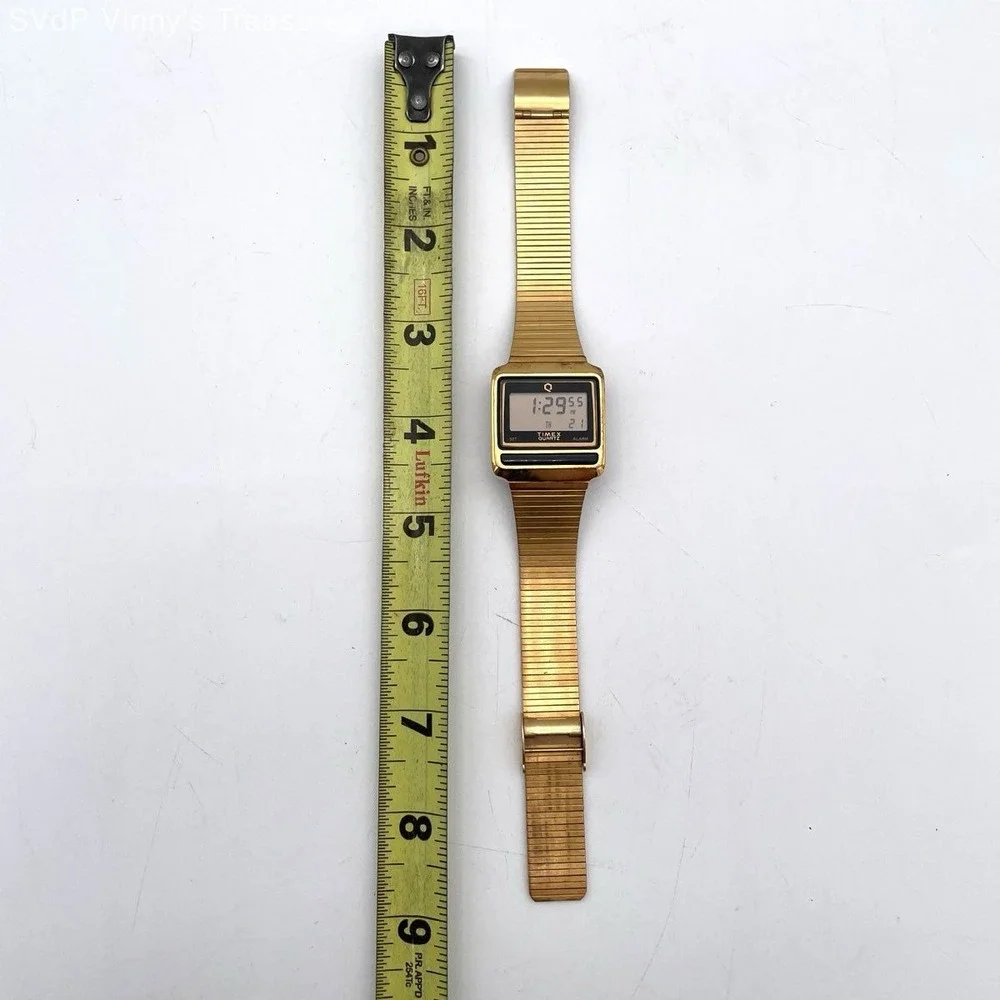 Vintage 80s Timex Men's Quartz Digital Alarm Watch Gold Tone
